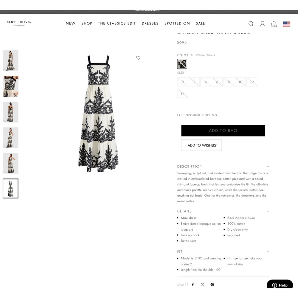 Alice + Olivia Saige Cotton Linen Blend Off White Black Tiered Maxi Dress - Picture 3 of 14